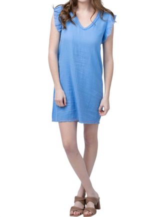 Lilla P Flutter Sleeve Gauze Dress In Marina