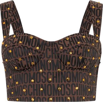 Moschino Tops, Dames, Bruin, XS, Katoen, Korte top met brede bandjes