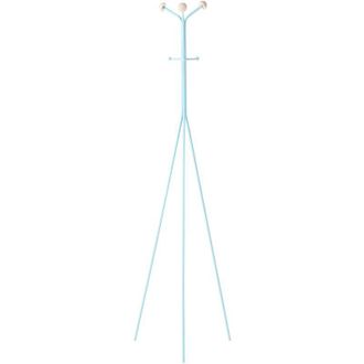 Beliani Coat Rack Light Blue Steel Metal 176 cm Freestanding Clothes Stand Wooden Accents 6 Hooks Modern Hallway ARNOT
