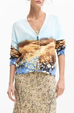 Desigual Abstract Print Stretch Cotton Cardigan in Light Blue at Nordstrom, Size X-Small