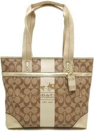 Coach Beige Coated Canvas Leather Tote Bag (Pre-Owned)