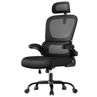 Songmics Silla de oficina de malla con reposabrazos plegables de color negro