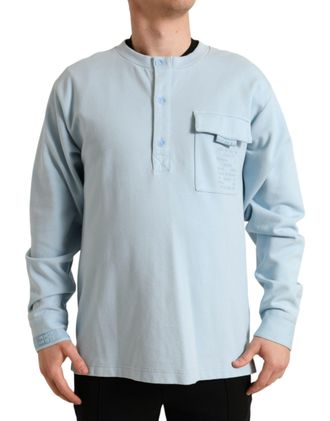 Dolce & Gabbana Mens Long Sleeve Henley Shirt Tsh84730 - Light Blue Cotton - Size EU 48 (Mens)