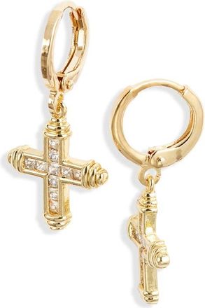CHILD OF WILD Lydia Huggie Hoop Cross Drop Earrings in Gold at Nordstrom