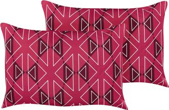 Beliani Beliani - Conjunto De 2 Cojines De Jard&iacute;n Almohada De Exterior 40 X 60 Cm Poli&eacute;ster Motivo Geom&eacute;trico Rosa Mezzano