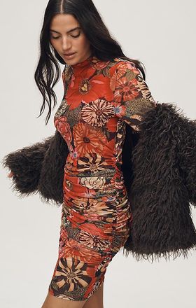 Farm Rio Flowershop Long-Sleeve Tulle Mini Dress