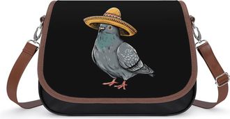Generic Pigeon1 with Sombrero Hat Crossbody Bag Womens Handbag PU Message Bags Shoulder Purse with Adjustable Strap