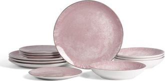 Christian Siriano Onyx 12-Piece Dinnerware Set Porcelain, Service for 4 in Pink And Gold at Nordstrom