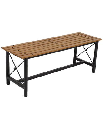 Sunnydaze European Chestnut Patio Dining Bench With Steel Frame