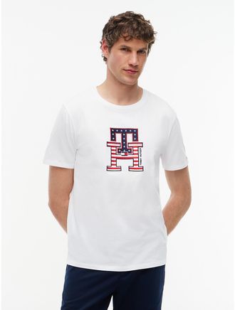 Tommy Hilfiger Mens Stars and Stripes Monogram T-Shirt - Optic White - XS