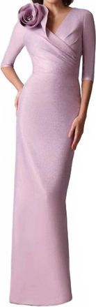 Teri Jon Metallic Jacquard Speckle Gown In Orchid