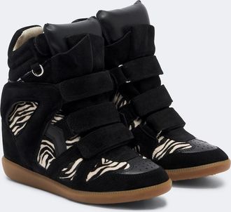 Isabel Marant Bekett calf hair and suede wedge sneakers