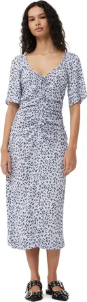 Ganni Blue Printed Crepe U-neck Midi Dress - Size 0 Viscose