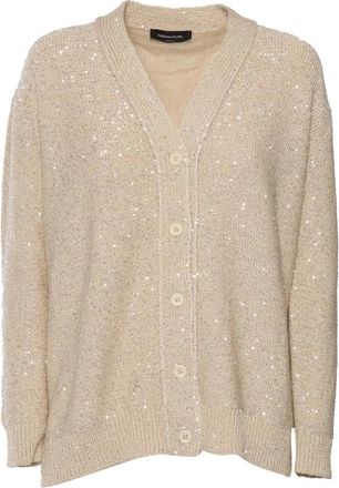 Fabiana Filippi Katoenen Gebreid Vest met Pailletten - Dames - Vesten - Beige - XS - Katoen - Truien & Vesten