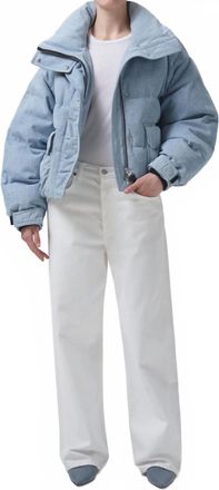 A Gold E Nova Denim Puffer Jacket In Marbled Indigo