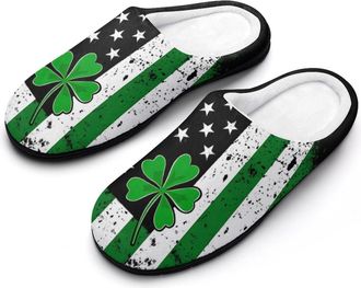 Generic Irish U.S. Flag St And Patrick Cotton Slippers for Women Indoor Outdoor Slipper Slip-On Memory Foam Home Shoes