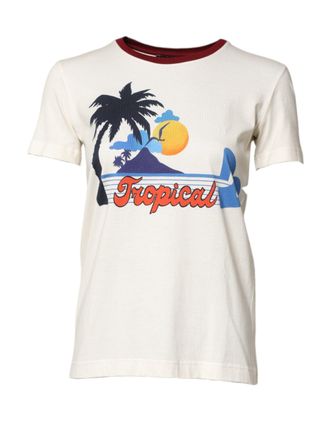 Dolce & Gabbana Womens White Cotton Print Short Sleeves Top T-Shirt