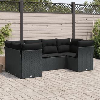 vidaXL Vidaxl - Set De Sof&aacute;s De Jard&iacute;n 6 Piezas Y Cojines Rat&aacute;n Sint&eacute;tico Negro