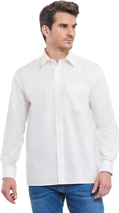 Russell Athletic Russell Collection Heren Poplin Easy-Care overhemd met lange mouwen (Wit)