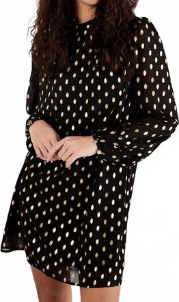 Apricot Ikat Foil Polka Dot Long Sleeve Shift Dress In Black