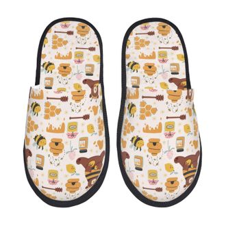 Generic Cute Bee Honey Jar Hive Bear Women Men House Shoes Soft Shoes Non-Slip Slippers For Bedroom Winter Outdoor M