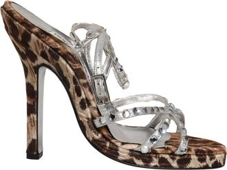 Dolce & Gabbana Brown Leopard Rhinestone StilettoSandals Womens Shoes (Pre-Owned)