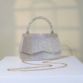 Generic Womens Rhinestone Evening Shoulder Bag, Sparkly Crystal Clutch Handbag with Chain Strap for Night Out (Gold)