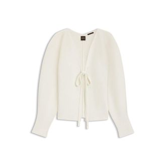 BOSS Tie-front rib-knit cardigan with balloon sleeves