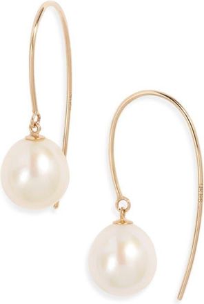 Nordstrom Freshwater Pearl Drop Earrings in White- 14K Yellow Gold at Nordstrom, Size 9.5-10 Mm