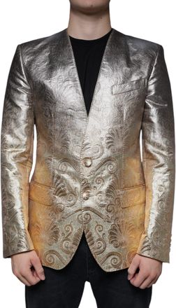Dolce & Gabbana Mens Gold Jacquard Single Breasted Dress Blazer Polyester Film Fiber Silk