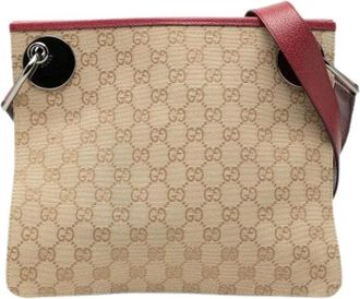 Gucci Pre-owned Canvas Crossbody Tas - Dames - Vintage Schoudertas - Beige - ONE Size - Leer - Vintage