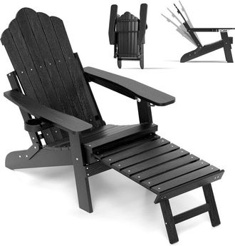 Costway Costway Silla Adirondack Plegable Con Reposapi&eacute;s Retr&aacute;ctil, Respaldo Ajustable De 4 Niveles Y Reposabrazos, Hips Para Todo Clima, Tumbona Jardin Terra