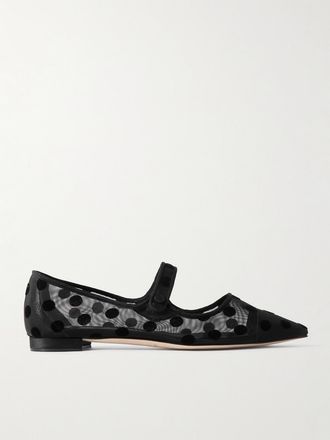 Manolo Blahnik Ballerine In Mesh Floccato Con Finiture In Gros-grain Campari - Nero