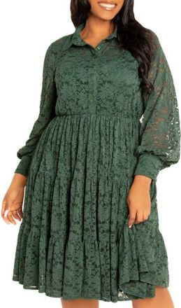 Buxom Couture Lace Long Sleeve Shirtdress in Emerald at Nordstrom, Size 1 X