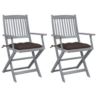 vidaXL Vidaxl - Sillas De Jard&iacute;n Plegables 2 Uds Cojines Madera Maciza Acacia