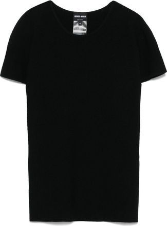 Giorgio Armani Fijngeribbeld T-shirt - Zwart