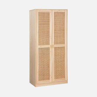 Sweeek Armario De 2 Puertas Efecto Ca&ntilde;a Y Madera Con Espacio Para Colga
