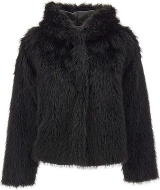 Kaos Cropped Faux Fur Jas met Capuchon - Dames - Jassen - Zwart - 2XL - Jassen