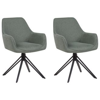 Beliani Conjunto De 2 Sillas De Comedor Modernas De Tela Asiento Acolchado Patas De Metal Negro Giratorias Verde Oscuro Jodar