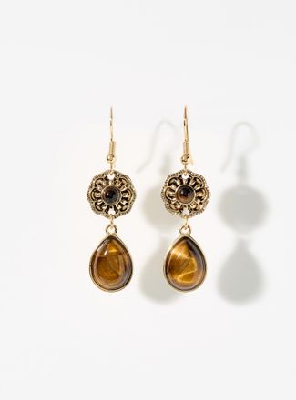 Simons Womens Amber gemstone and flower earrings