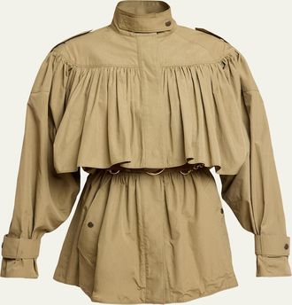 Chlo&eacute; Gathered Ruffle Short Trench Coat