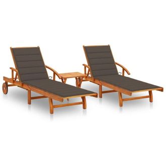 vidaXL Tumbonas Con Mesa Y Cojines 2 Uds Madera Maciza De Acacia Vidaxl