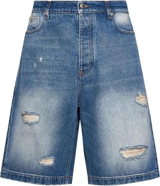 John Richmond Shorts met Bewerkt Oppervlak en Distressed Accenten - Heren - Denim shorts - Blauw - W32 - Korte Broeken