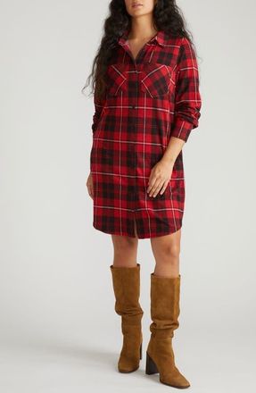 Universal Standard Long Sleeve Check Flannel Shirtdress in Ridge Brew Red Plaid at Nordstrom, Size Xs