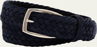 Brioni Mens Woven Leather Belt