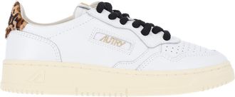 Autry Low-Top Sneakers with Rounded Toe and Leopard Tab