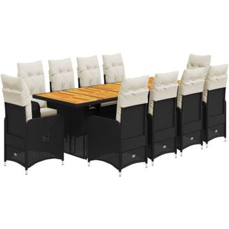 vidaXL Set De Mesa Y Sillas De Jard&iacute;n Y Cojines 11 Pzas Rat&aacute;n Pe Negro Vidaxl