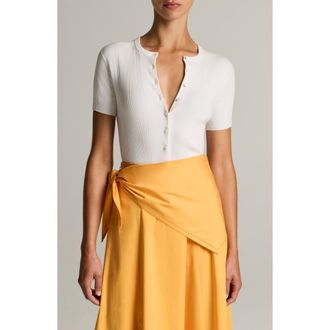 Vince Short Sleeve Rib Knit Cardigan in Optic White at Nordstrom, Size Xx-Small