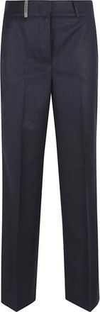 PESERICO Lurex Wollen Flanellen Broek - Dames - Wijde Broeken - Zwart - L - Wol - Broeken