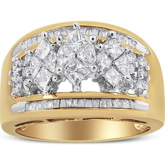 House of Brilliance 10K Gold 1 1/2 Cttw Pear Shaped 3 Stone Style Diamond Ring Band in Yellow at Nordstrom, Size 7